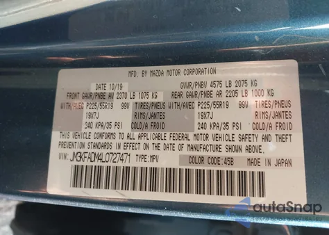 2020 Mazda Cx-5 Grand Touring z USA, uszkodzony, nr VIN JM3KFADM4L0727471